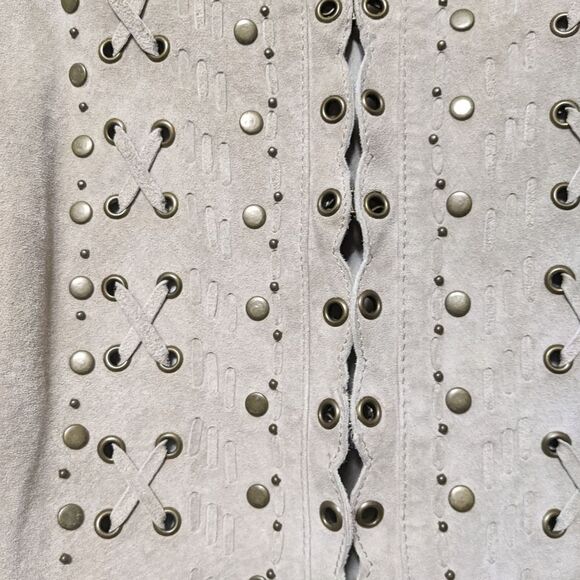 CHICO'S Suede Leather Studded Lace-Up Western Boho Jacket M - Picture 3 of 8